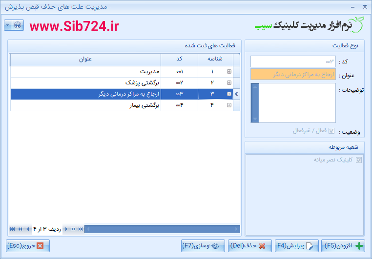 نرم افزار کلینیک - دلایل حذف قبض