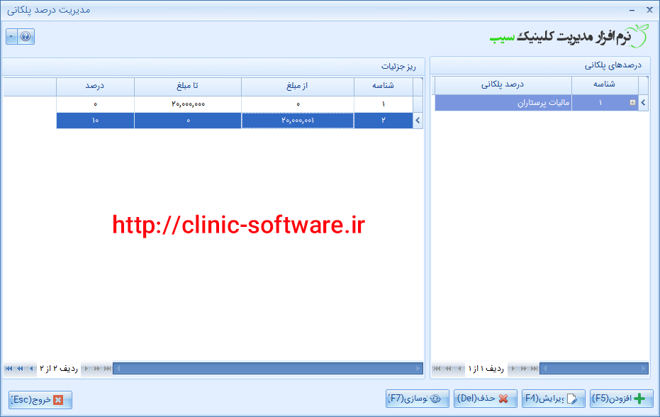 نرم افزار حقوق و دستمزد کلینیک - درصد پلکانی مالیات
